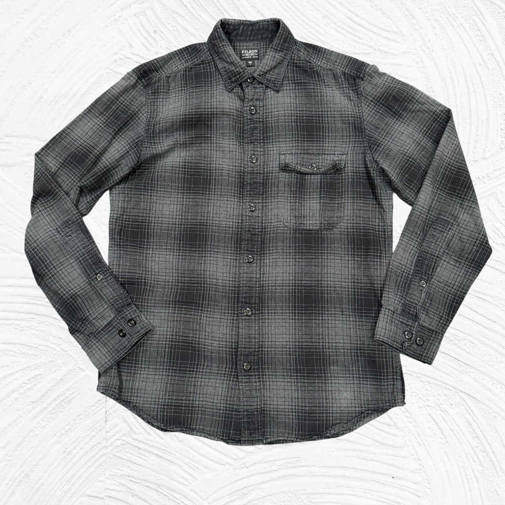 CC Filson Rustic Oxford Long Sleeve Button Up Shirt Men's Small Black Gray